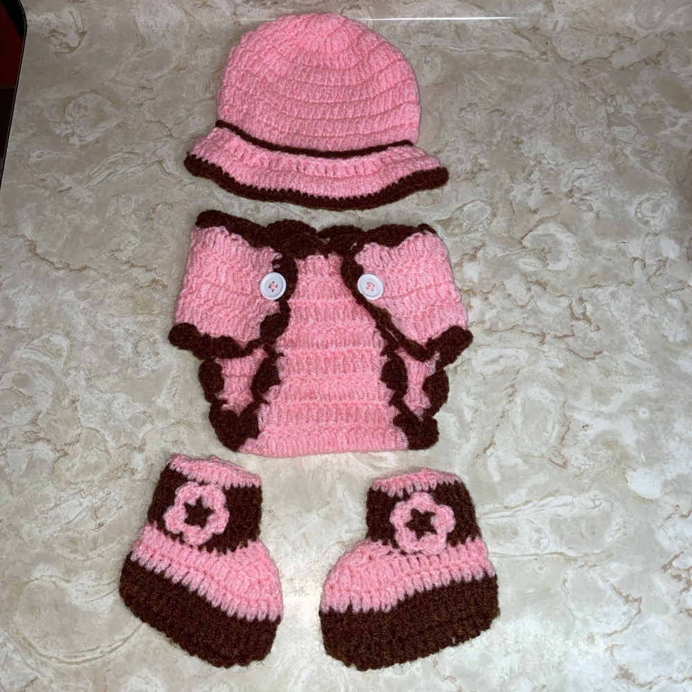 Vintage four piece knitted infant photo shoot outfit